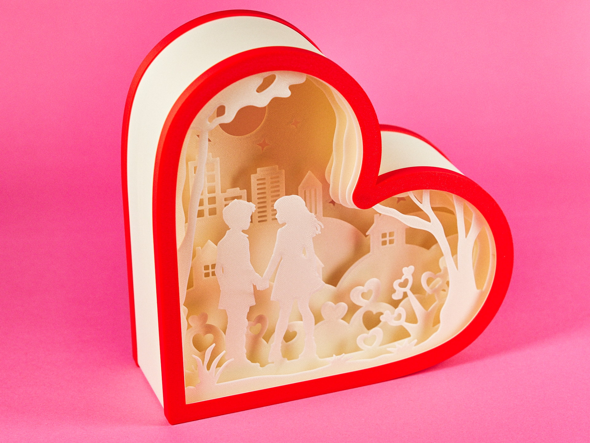 Φωτιστικό Καρδιά με Σιλουέτα Ζευγαριού | Ρομαντικό LED Φωτιστικό Αγίου Βαλεντίνου