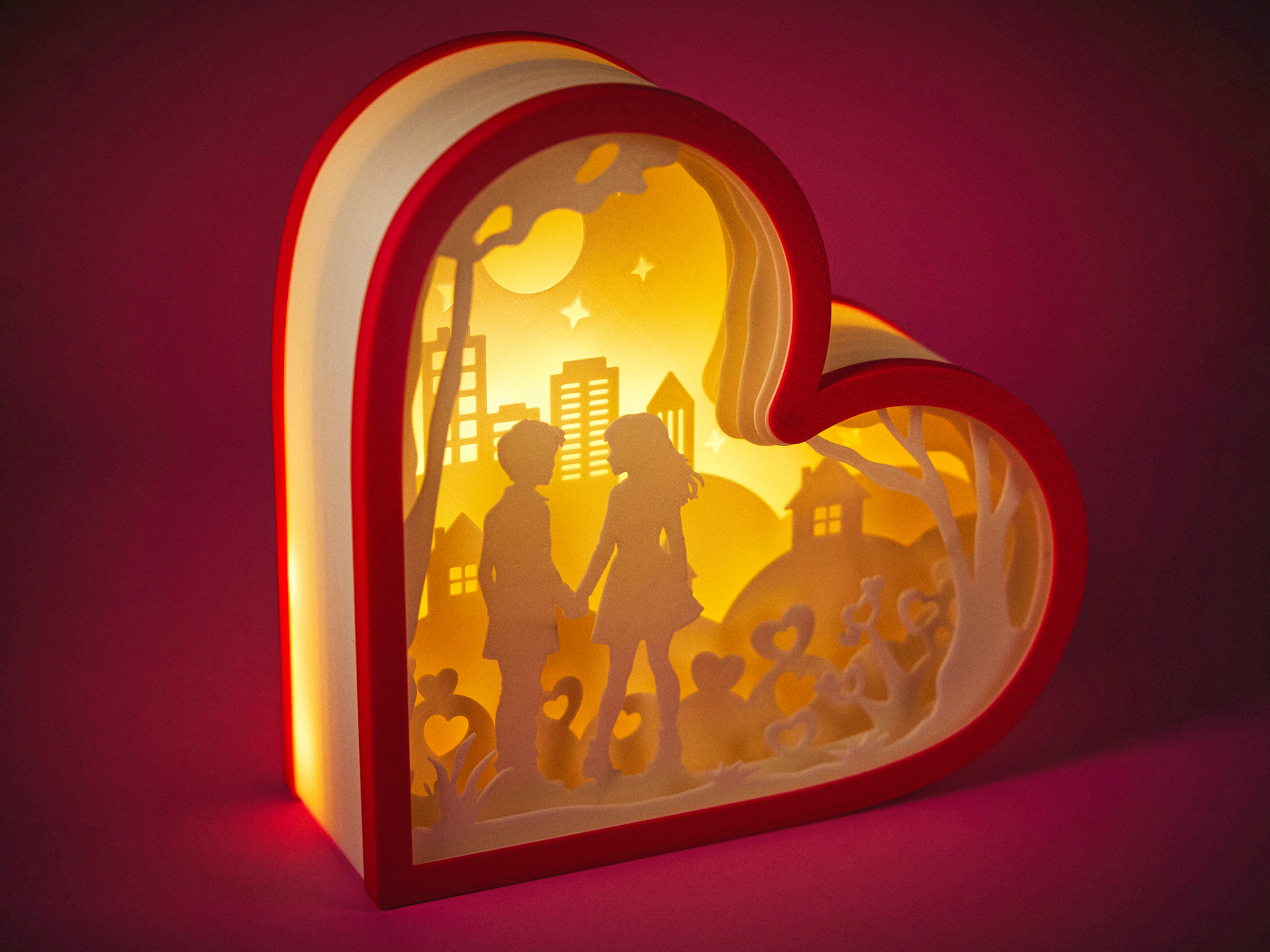 Φωτιστικό Καρδιά με Σιλουέτα Ζευγαριού | Ρομαντικό LED Φωτιστικό Αγίου Βαλεντίνου