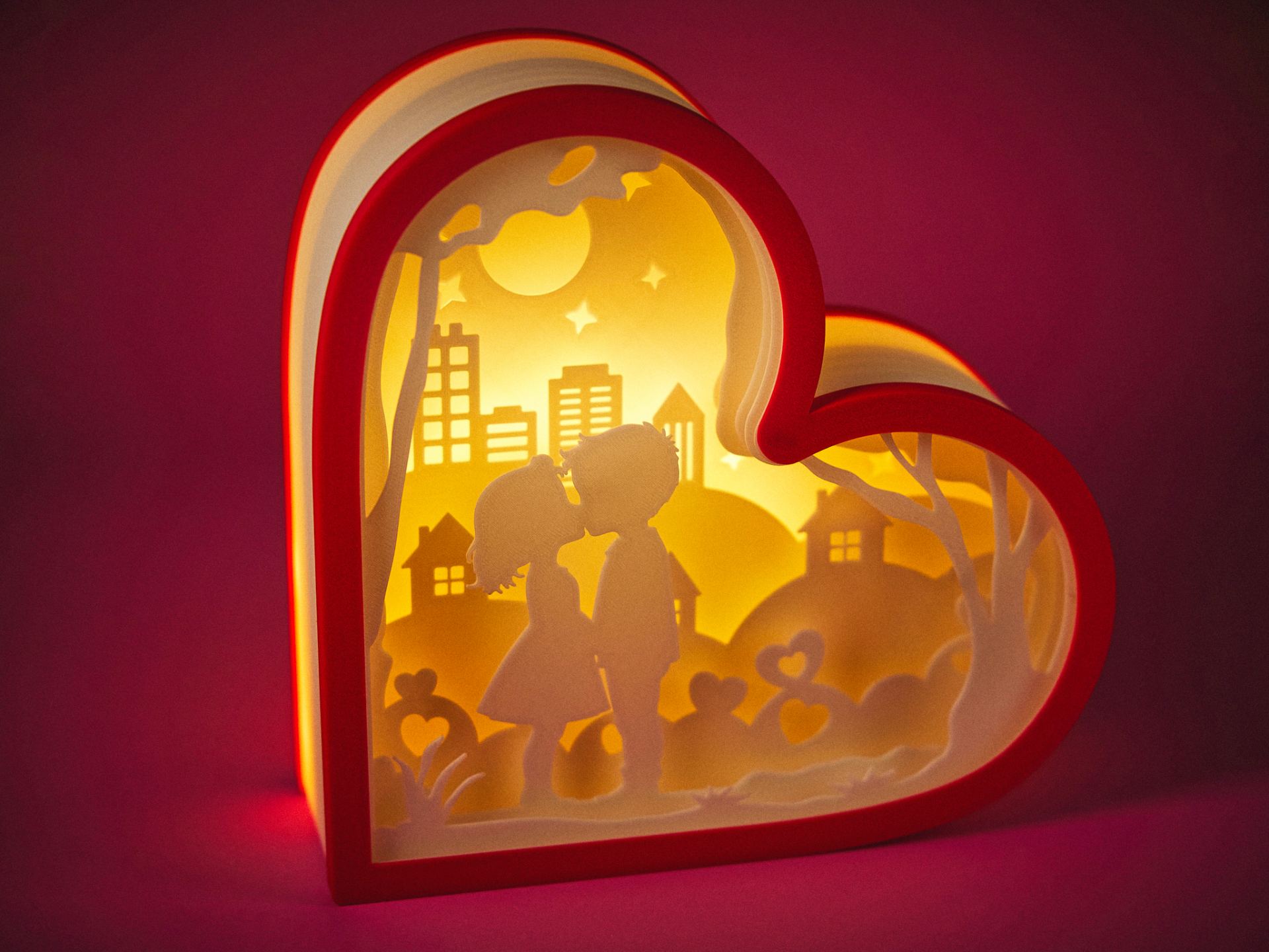 Φωτιστικό Καρδιά με Σιλουέτα Ζευγαριού | Ρομαντικό LED Φωτιστικό Αγίου Βαλεντίνου