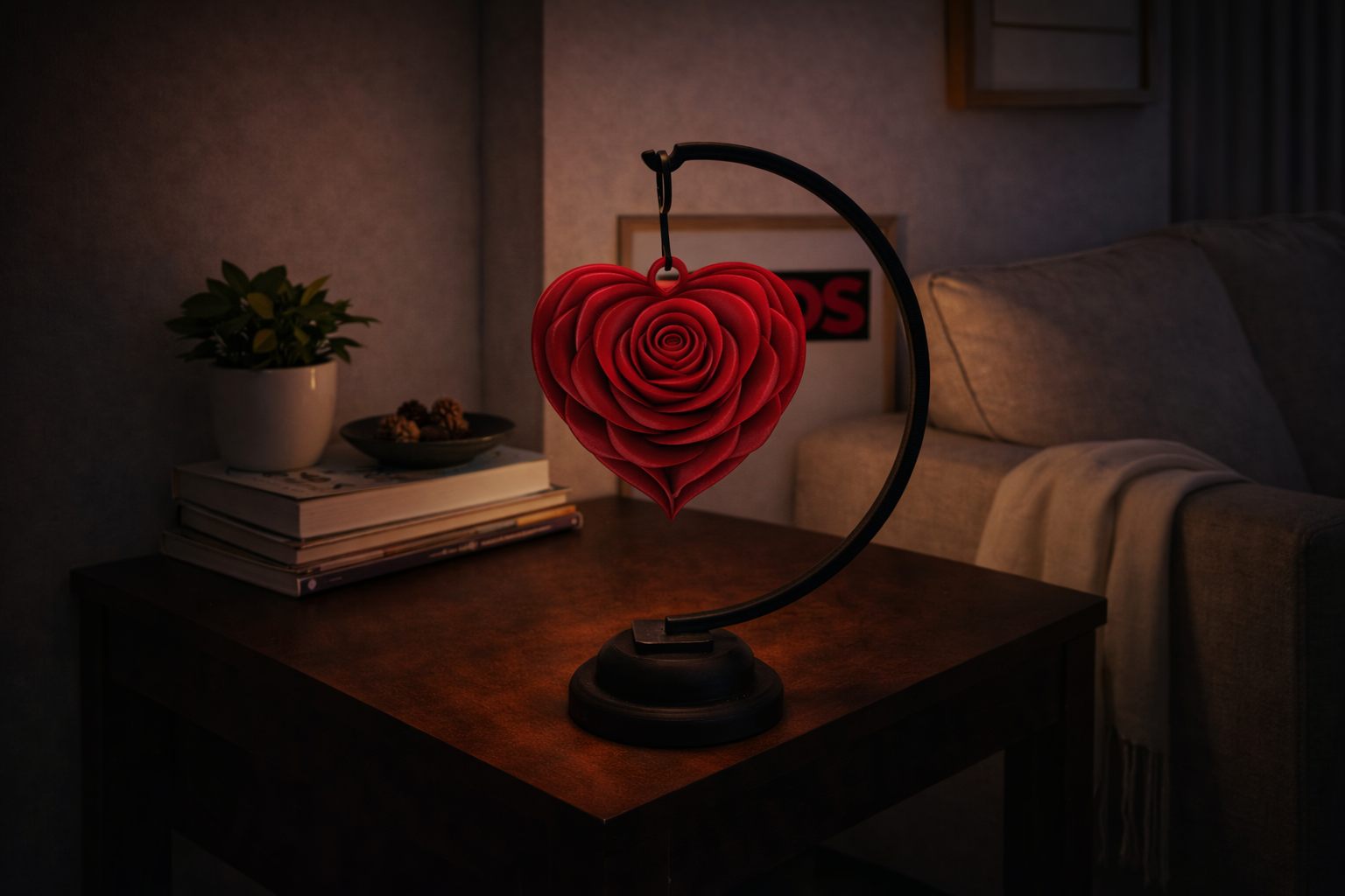 Διακοσμητική Καρδιά Τριαντάφυλλο με Βάση