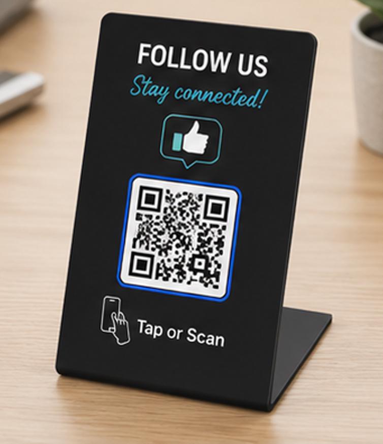 Custom Βάση QR Code για Google Reviews, Πληρωμές & Social Media | Προσωποποιημένη Επιχειρηματική Πινακίδα QR
