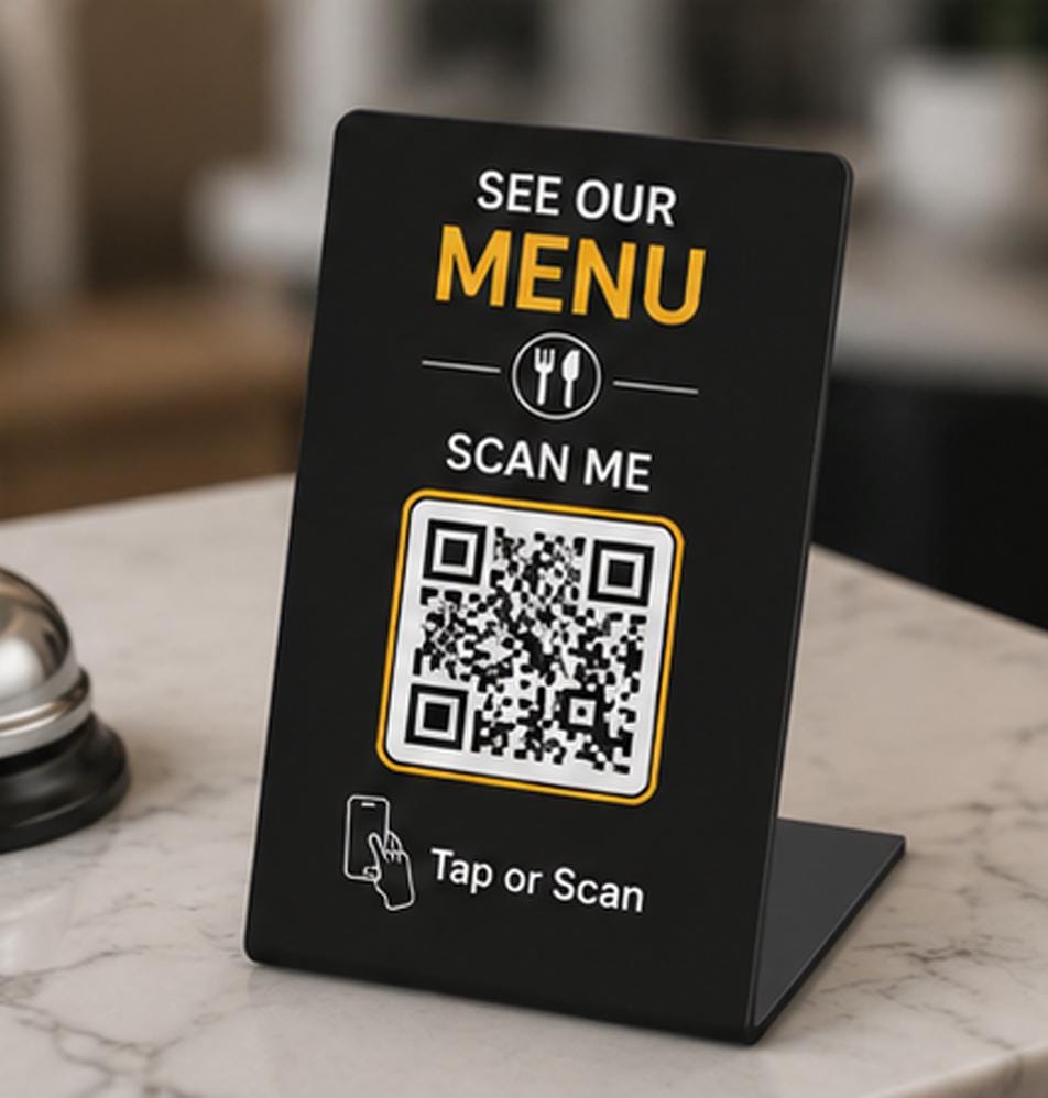 Custom Βάση QR Code για Google Reviews, Πληρωμές & Social Media | Προσωποποιημένη Επιχειρηματική Πινακίδα QR