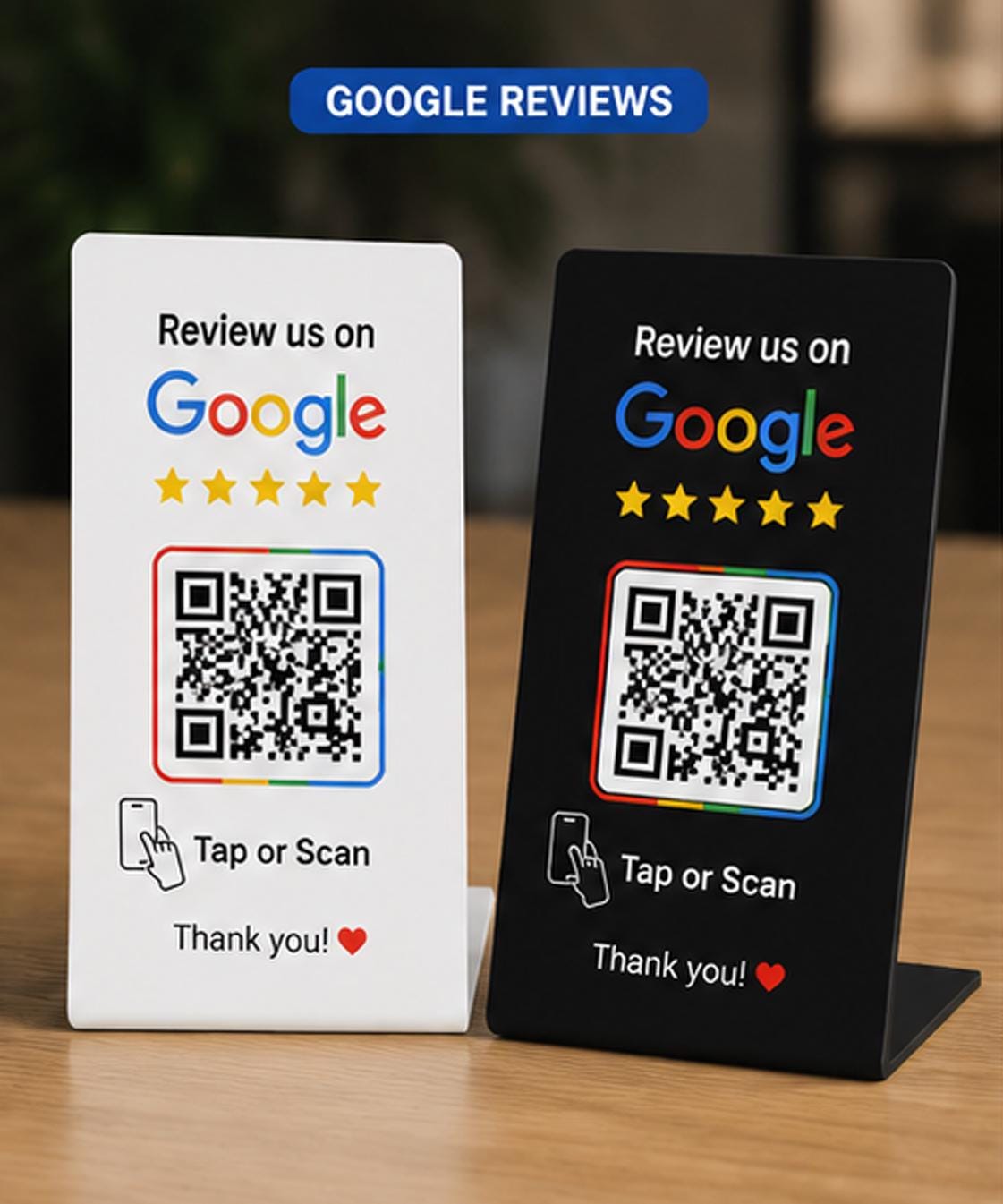 Custom Βάση QR Code για Google Reviews, Πληρωμές & Social Media | Προσωποποιημένη Επιχειρηματική Πινακίδα QR