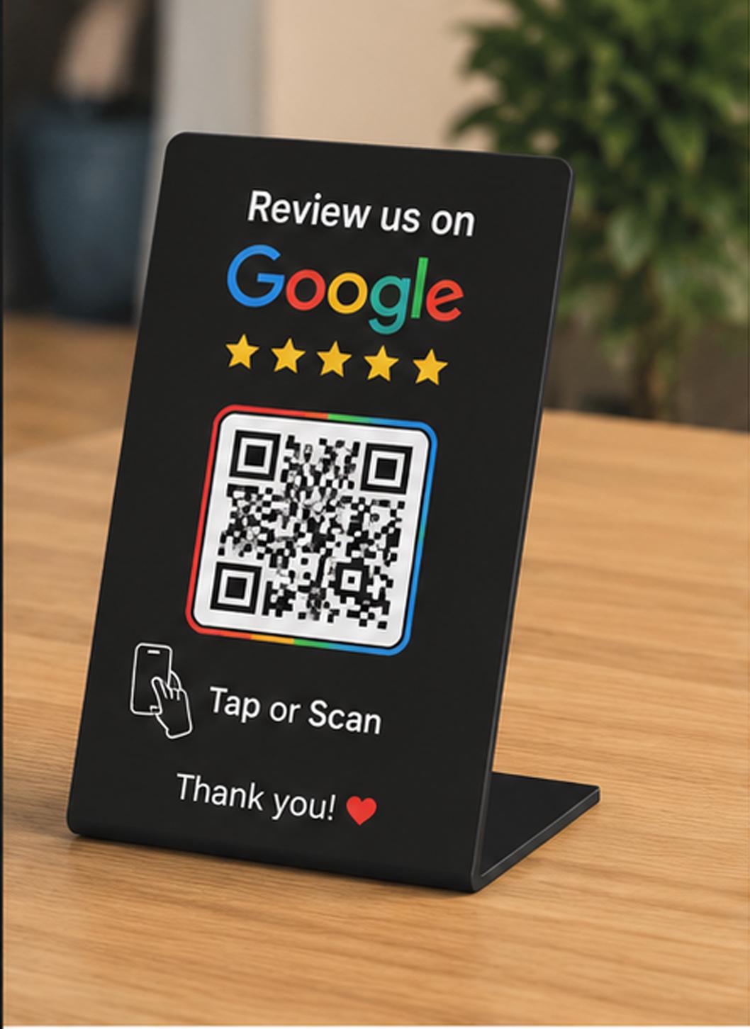 Custom Βάση QR Code για Google Reviews, Πληρωμές & Social Media | Προσωποποιημένη Επιχειρηματική Πινακίδα QR